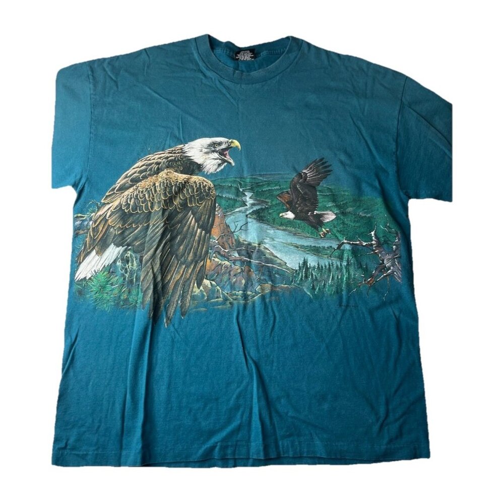 Vtg‎ Bald Eagle T-shirt Double Sided Print Size XXL Eagle Mtn Sanctuary
